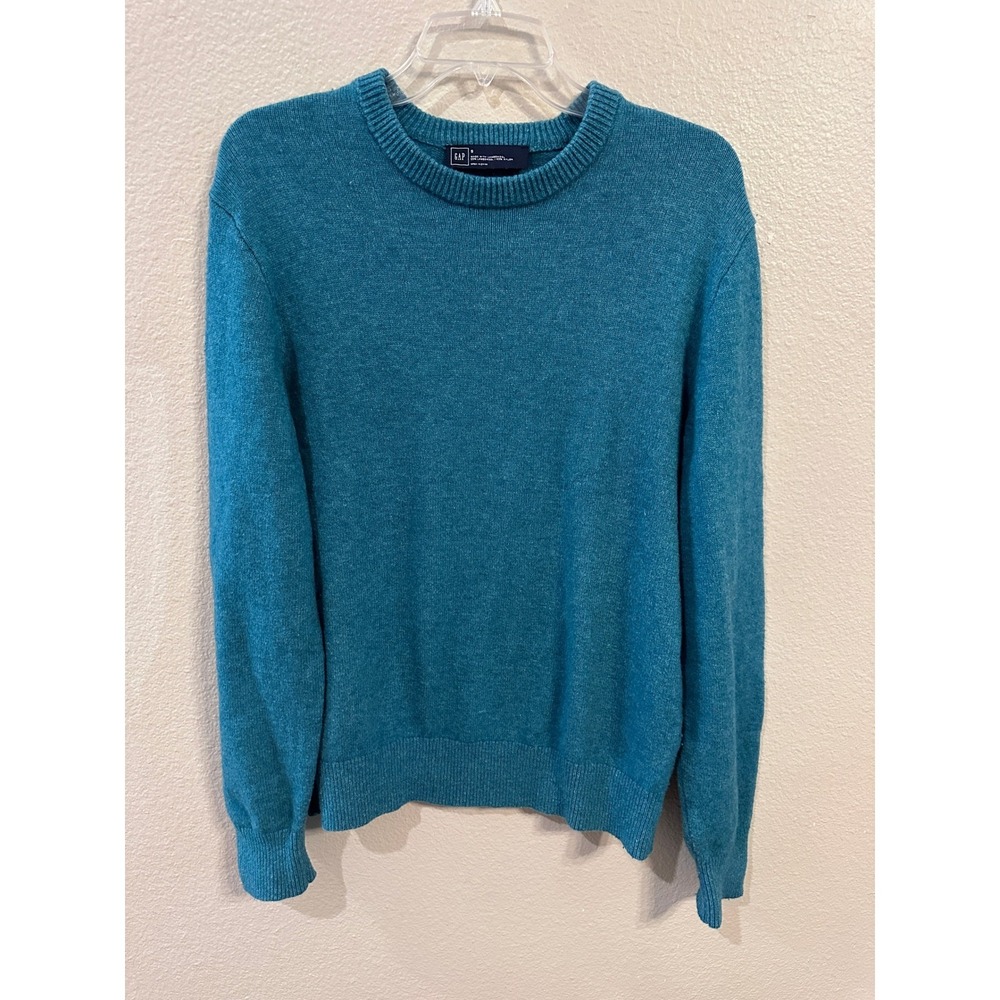 GAP Lambswool Blend Sweater Mens Size‎ Small Teal Crew Neck Knit Pullover